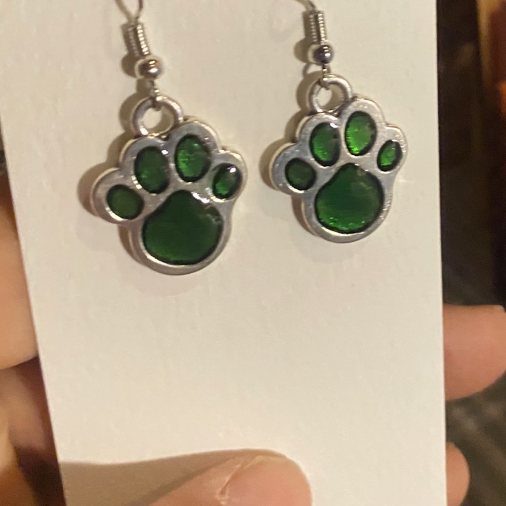 Green Paw Print Earrings